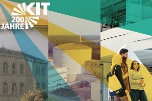 Ein collageartiges Bild mit Objekten und Personen, Text "KIT 200 Jahre".